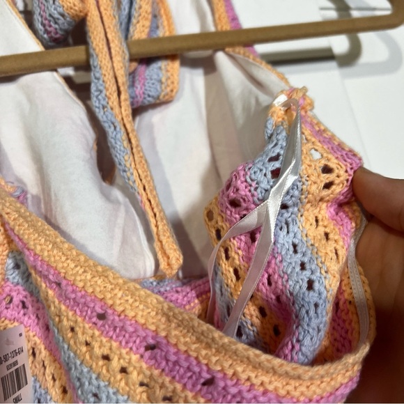 NWT Hollister Halter Crochet Top Summer Pink Orange Light Blue Size Small - Picture 6 of 7